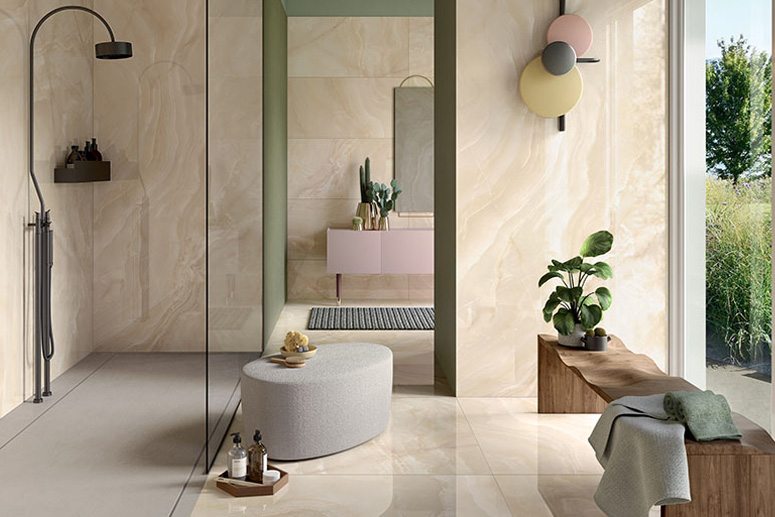 Bathroom with Villeroy and Boch VilbostonePlus Tiles.