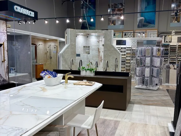 Tile center showroom shower bathroom display and tile selections