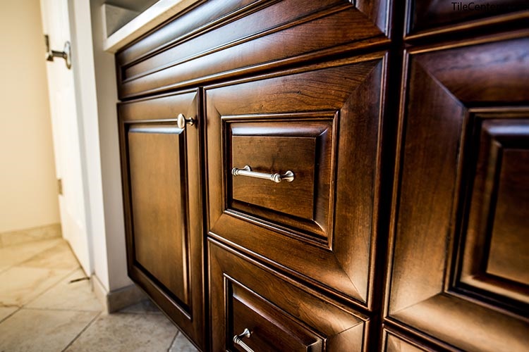 Dark Brown Bathroom Cabinet Up Close