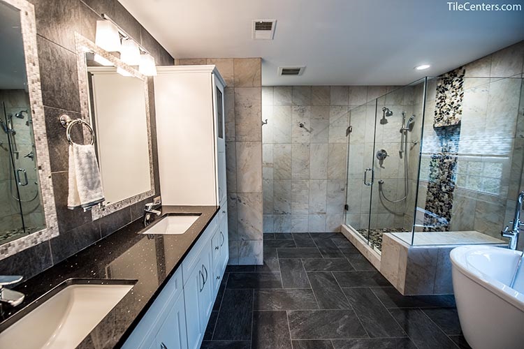 Beige and Black Master Bathroom Remodel