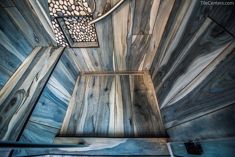 Wood Look Shower Floor with Linear Drain