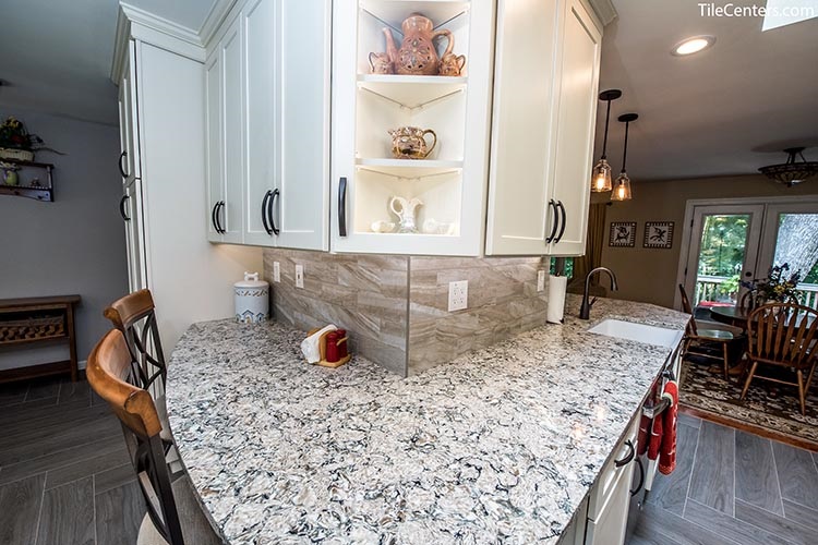 Grey and Black Kitchen Countertop with Novabell Backplash Tile