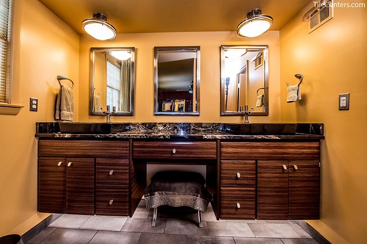Exotic Dark Brown Master Bathroom Wall Hung Cabinet