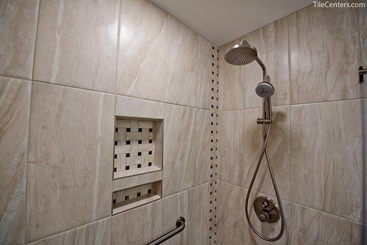Natural stone tile design with shower niche - Brookeville, MD 20833