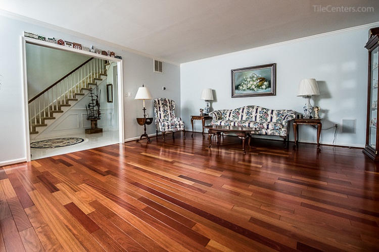 Living Room Brazilian Cherry Hardwood Floor Installation