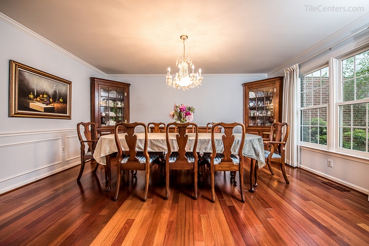 Dining Room Brazilian Cherry Hardwood Floor Installation