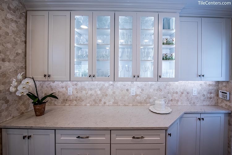 White Kitchen Cabinets with Glass