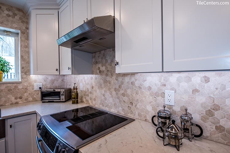 Beige Hexagon Deco Mosaic Kitchen Backsplash