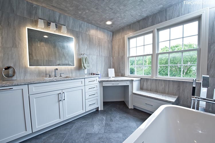 Extra Bathroom Countertop Space and Freestanding Bathtub
