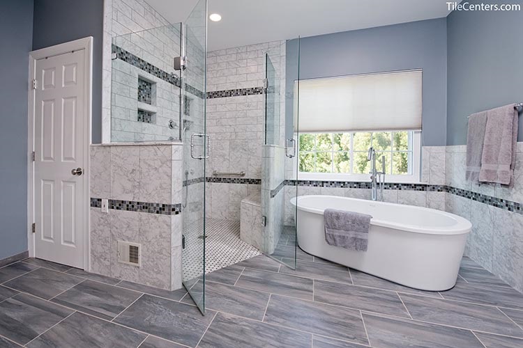Curbless Shower and Freestanding Tub