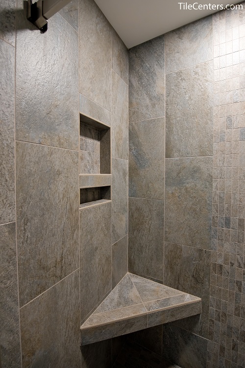 Grey Tile Shower Seat