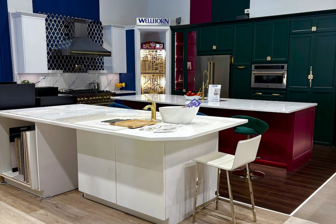 Tile Center kitchen and bath remodeling showroom interior with wellborn display.